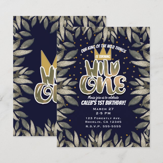 Convite Rei das Coisas Selvagens Festa de Aniversário UM 1 (Frente/Verso)