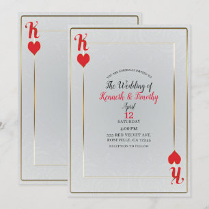 Convite Rei de Copas Branco e Vermelho Carta de Casamento 