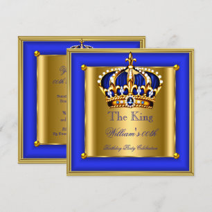 Convite Rei ou Rainha Azul Real Coroa de Ouro Aniversário