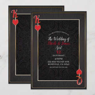 Convite Rei Preto Vermelho e Rainha de Copas Casamento Ele