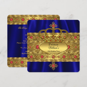 Convite Rei Príncipe Azul Real Vermelho Coroa Aniversário