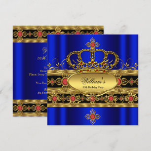 Convite Rei Príncipe Real Azul Dourado Vermelho Coroa Aniv