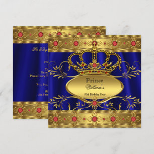 Convite Rei Príncipe Real Azul Regal Vermelho Coroa Aniver