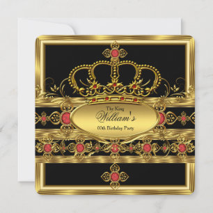 Convite Rei Príncipe Real Dourado Coroa Vermelha Festa de 