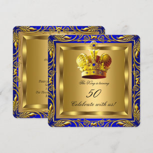 Convite Rei Rainha Azul Real Dourado Festa de Aniversário 