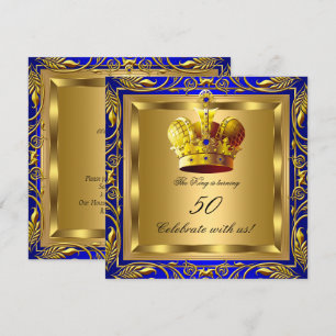 Convite Rei Rainha Azul Royal Dourado Elite Festa de Anive