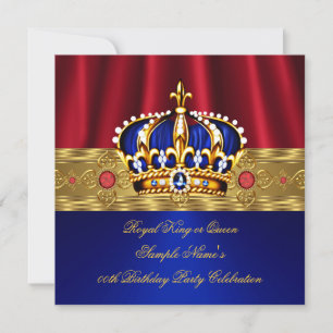 Convite Rei Rainha Vermelha Coroa Azul Real Dourado Aniver