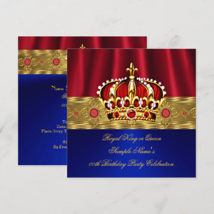 Convite Rei Rainha Vermelha Coroa Azul Real Dourado Aniver