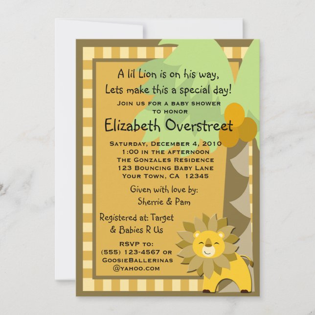 Convite Rei Rega Jardim zoológico Safari Costume da selva (Frente)