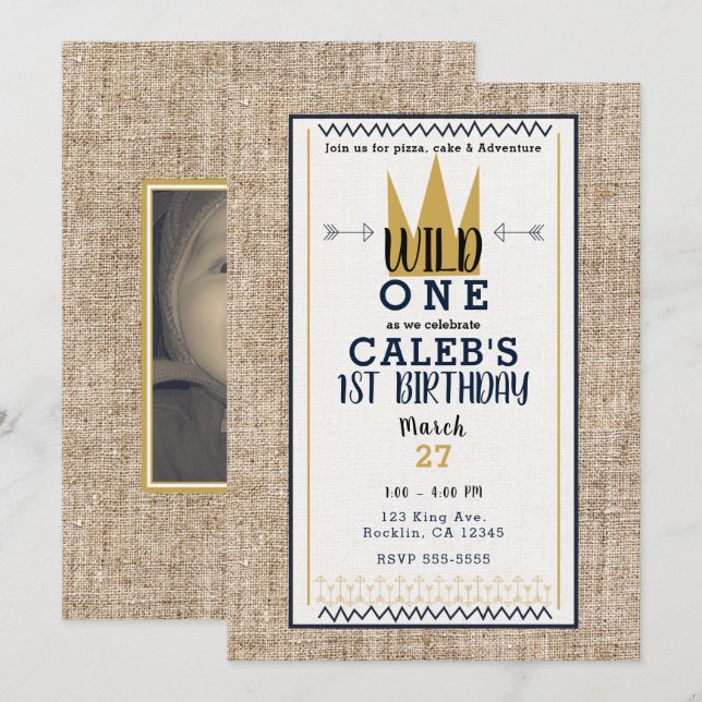 Convite Rei Wild ONE Thing Gold Crown 1º Festa Foto (Frente/Verso)