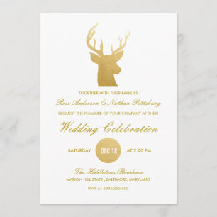 Convite Reindeer Antler Faux Gold Foil Casamento no inver