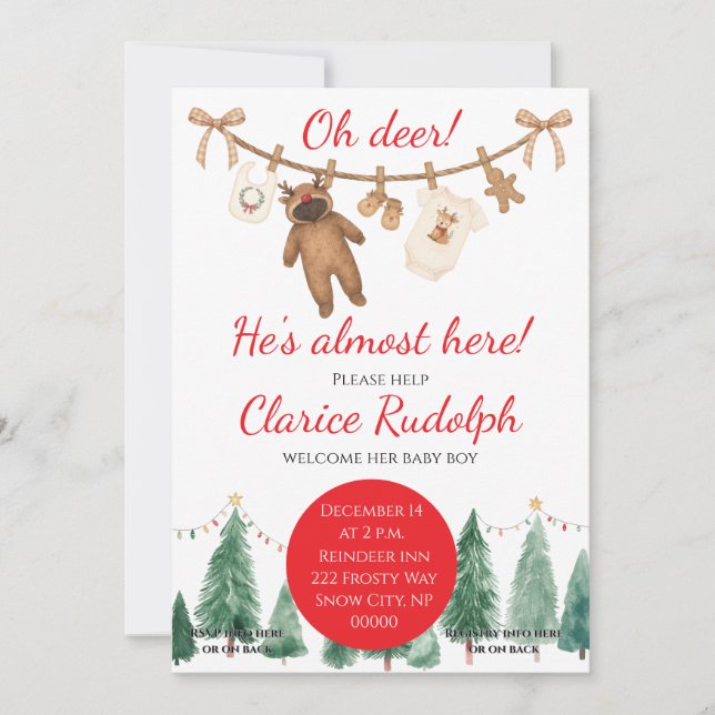 Convite Reindeer Baby Shower Invitation (Frente)