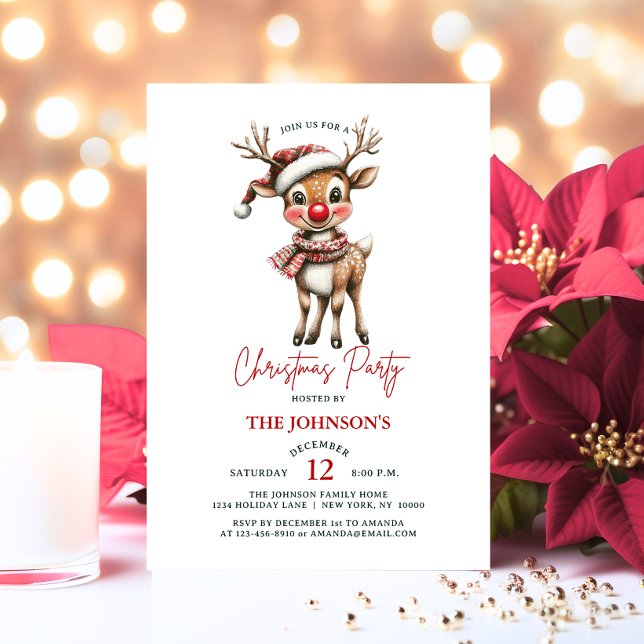 Convite Reindeer de Natal Rudolph House Partido Corporativ (Christmas Reindeer Rudolph House Corporate Party Invitation)