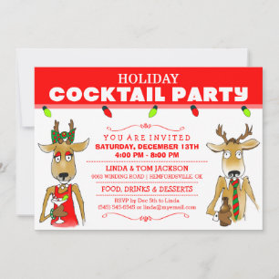 Convite Reindeer do Partido Cocktail Holiday com Bebidas C