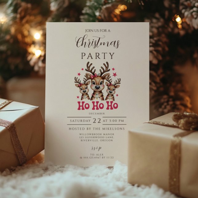 Convite Reindeer Ho Ho Ho Christmas (Criador carregado)