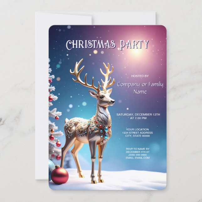Convite Reindeer Jewels Christmas Holiday Party Invitation (Frente)