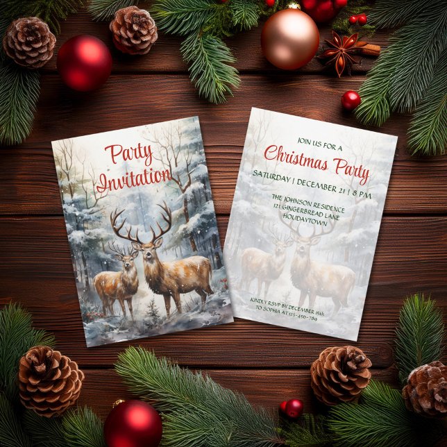 Convite Reindeer na Festa de Natal da Wonderland de invern (Criador carregado)