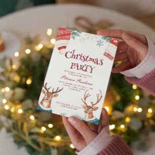 Convite Reindeer no suéter e festa de Natal do Chapéu