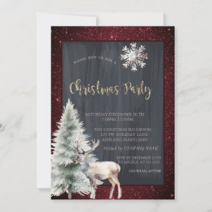 Convite Reindeer Pine Tree Red Glitter Natal