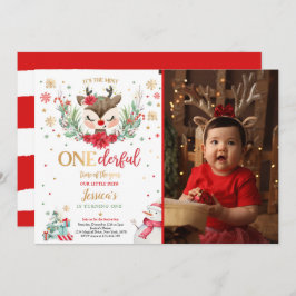 Convite Reindeer primeiro aniversario de Natal Red Winter 