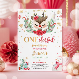 Convite Reindeer primeiro aniversario de Natal Red Winter 