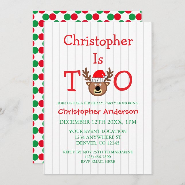 Convite Reindeer segundo aniversário (Frente/Verso)