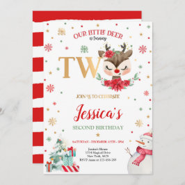 Convite Reindeer segundo aniversário de Natal Red Winter V