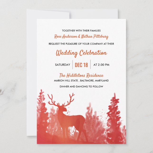 Convite Reindeer Watercolor Vermelho | CASAMENTO NO INVERN (Frente)