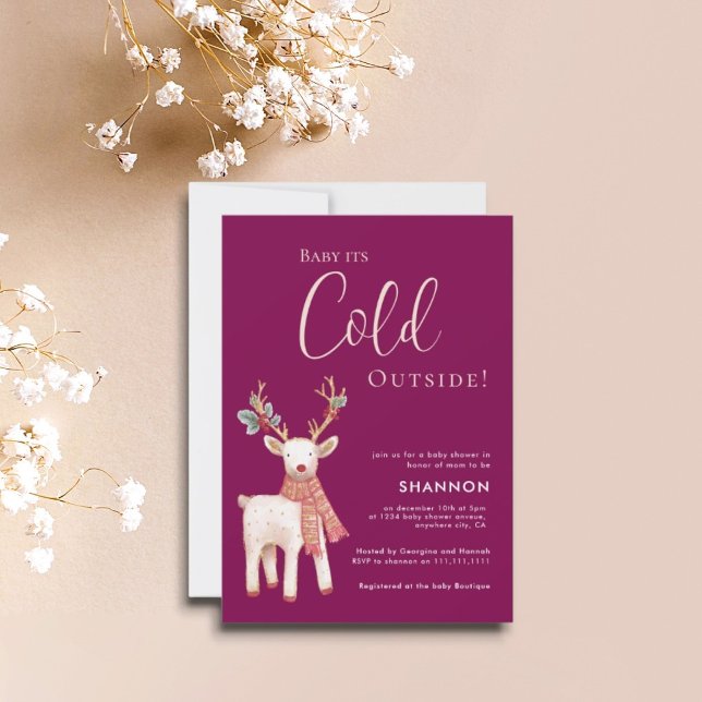 Convite Reindeer Winter Cold Outside Baby Shower  (Criador carregado)