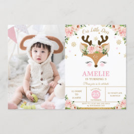 Convite Reindeer Winter Dourado Snowflakes Foto de anivers