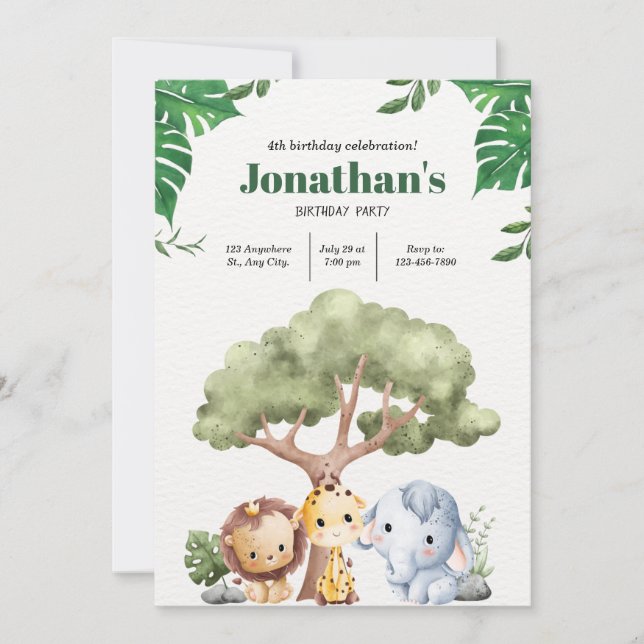 Convite Reino Animal Uma Celebração De Aniversário Minimal (Frente)