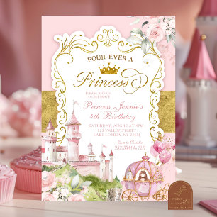 Convite Reino Rosa e Dourado Para Sempre uma Princesa