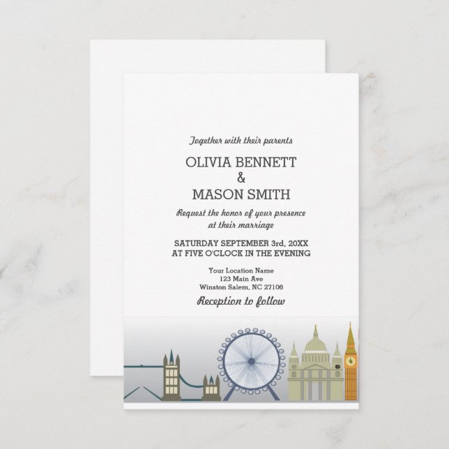 Convite Reino Unido Inglaterra do casamento de (Frente/Verso)