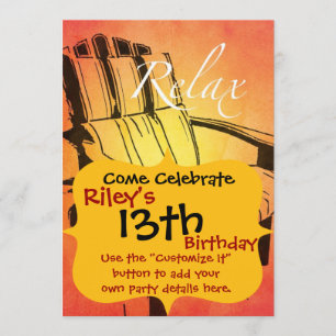 Convite Relaxe Red Orange Adirondack Cadeira Summer Beach