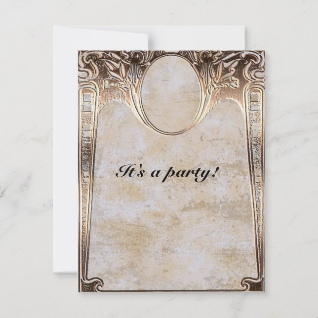 Convite Relevo Dourado Casamento Steamunk (Frente)