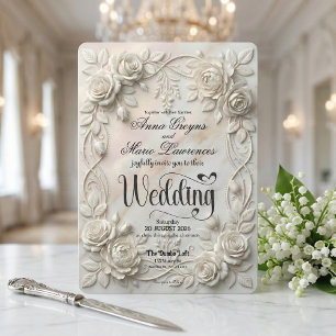 Convite Relevo Floral em Baixo-Relevo 3D Falso Clássico