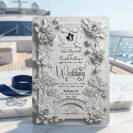 Convite Relevo Floral Rosa Branca 3D Embossed Falso Casame
