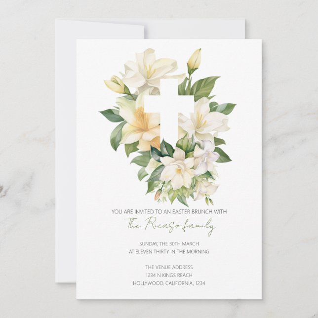 Convite Religião Christian Cross Lily Páscoa Brunch (Frente)