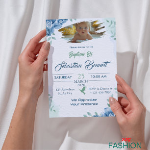 Convite Religioso Batismo Foto Personalizada Flora