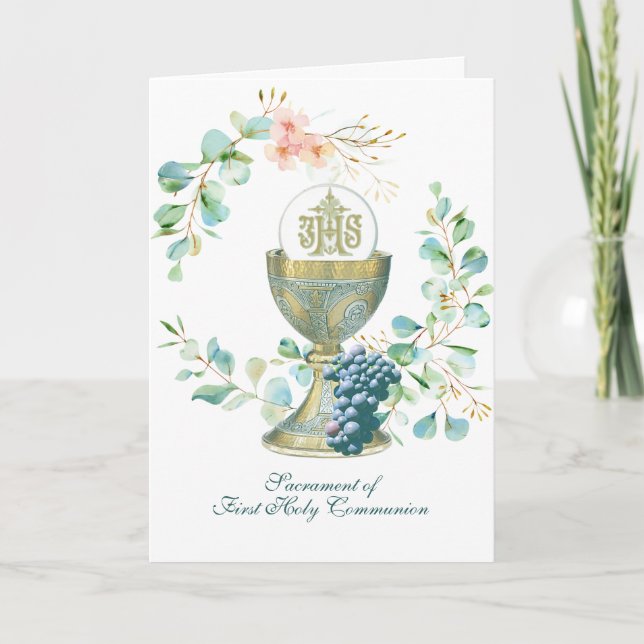 Convite Religioso da Primeira Comunhão Católica Elegante (Frente)