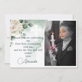 Convite Religioso Obrigado Foto Dourada Rosa Verde