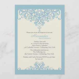 Convite Religioso Ornamental Azul