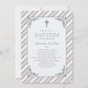 Convite Religioso Rosa para Impressão de Prata