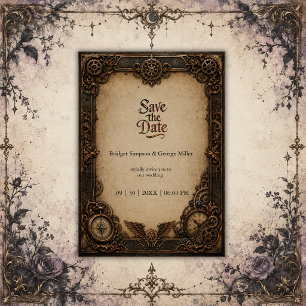 Convite Relógio de engrenagem Steampunk Gótico Casamento 
