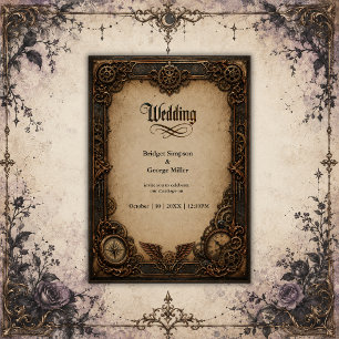 Convite Relógio de engrenagem Steampunk Gótico Casamento