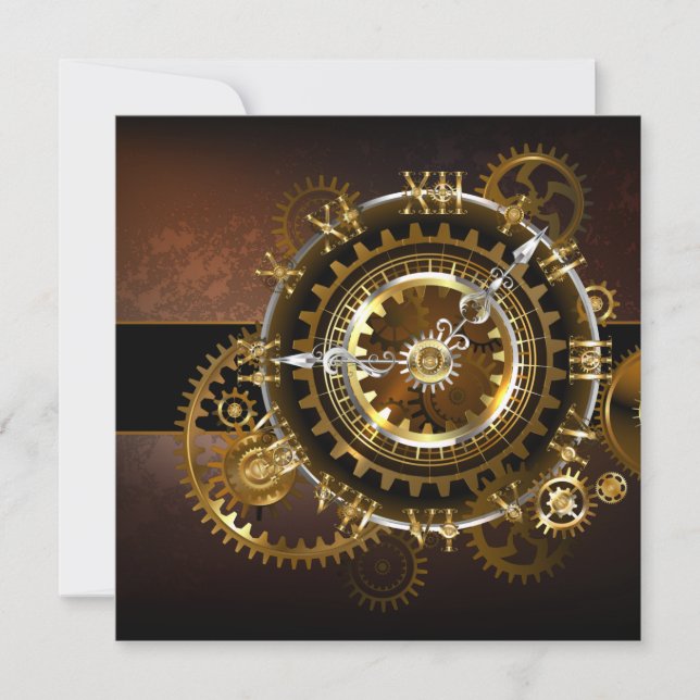 Convite Relógio steampunk com engrenagens antigas (Frente)