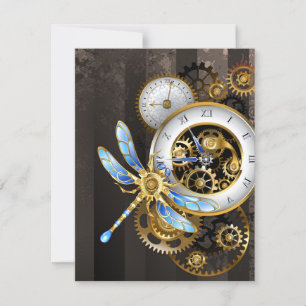 Convite Relógio Steampunk com Libélula Mecânica