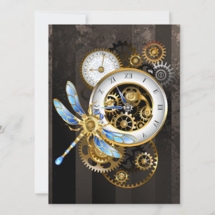 Convite Relógio Steampunk com Libélula Mecânica