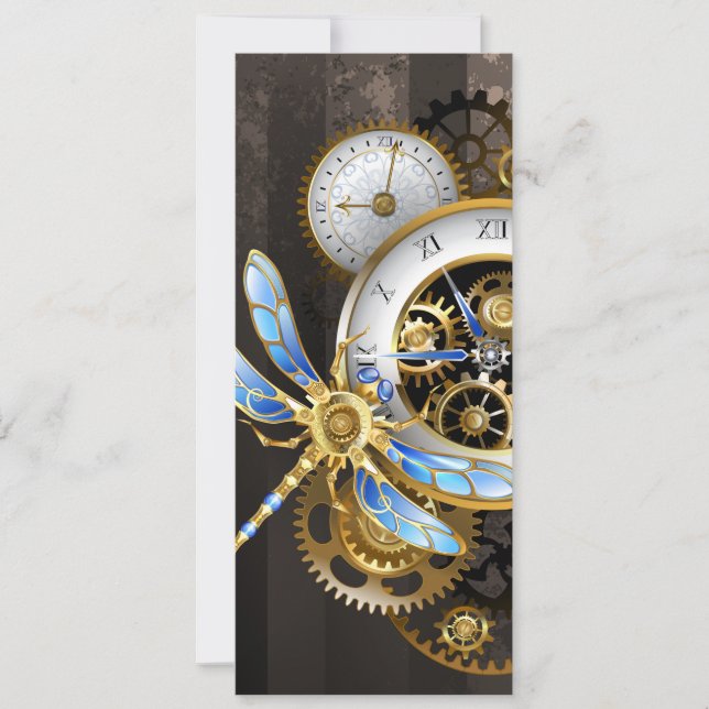 Convite Relógio Steampunk com Libélula Mecânica (Frente)