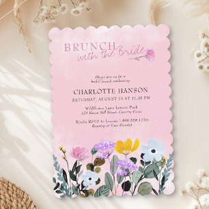 Convite Relvado de Flores Silvestres Rosa Bonito Brunch de
